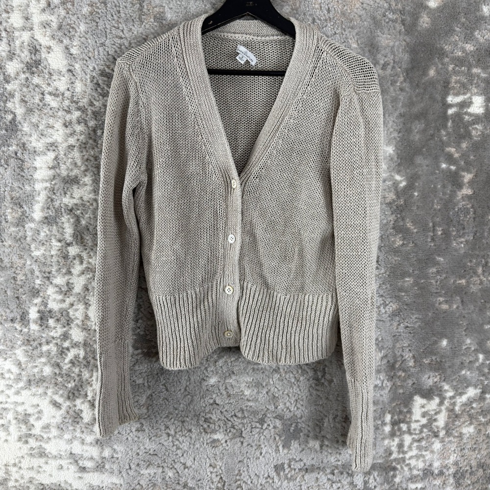 L.L. Bean Signature Size S Linen Knit Button Front Cardigan Sweater Beige Women